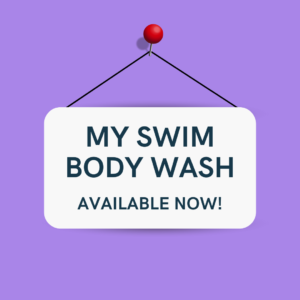 hanging sign saying 'My Swim Body Wash - Available Now!'